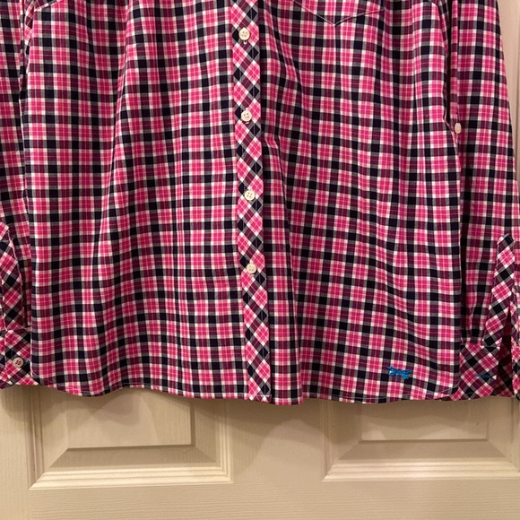 NWOT Talbots Plaid Blouse Pink Black White Button Down Roll up Sleeves WM SZ L - Picture 4 of 12